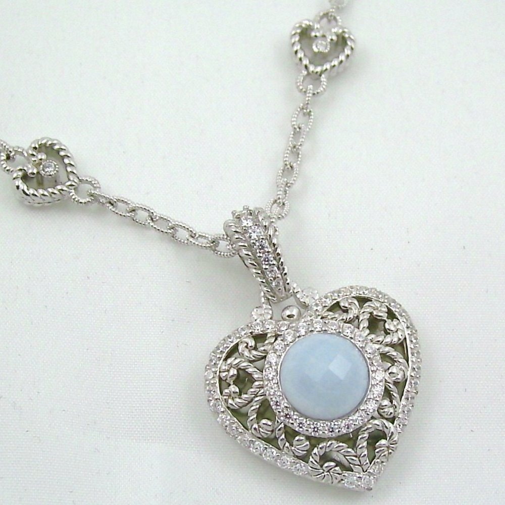 Judith Ripka Blue Agate Heart Enhancer with Chain - Picture 6 of 16